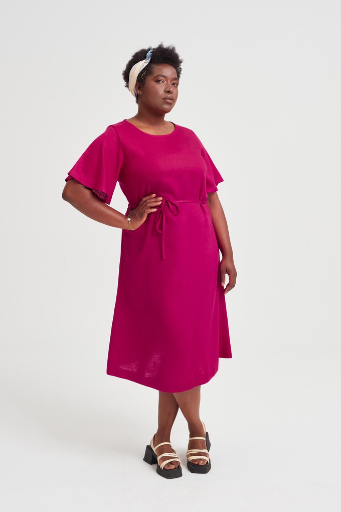 Nika | Round Neck Dress with Butterfly Sleeves in Cherry Red from AYANI