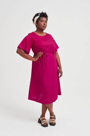 Nika | Round Neck Dress with Butterfly Sleeves in Cherry Red from AYANI