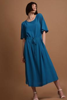 Nika | Round Neck Dress with Butterfly Sleeves in Royal Blue via AYANI