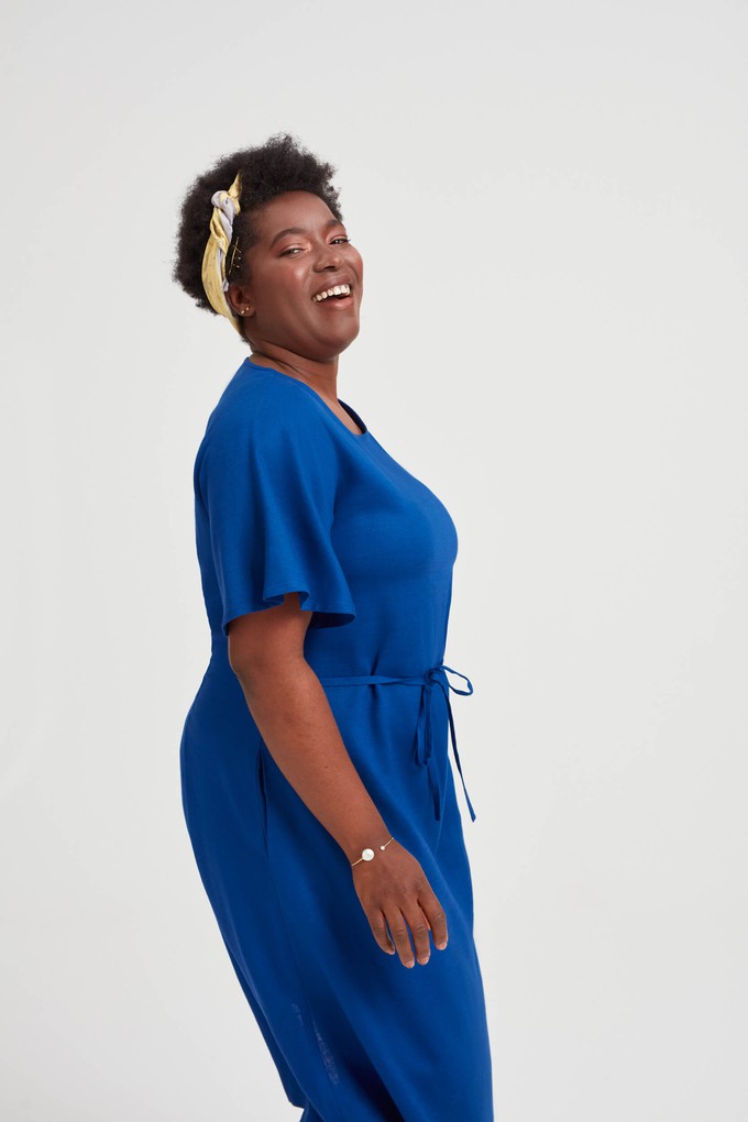 Nika | Round Neck Dress with Butterfly Sleeves in Ocean Blue from AYANI