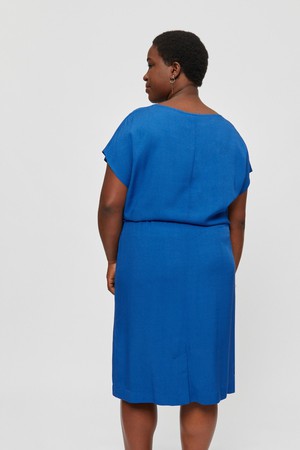 Amy | Midi Dress with Pencil Skirt and Neckline Detail in Classic Blue from AYANI