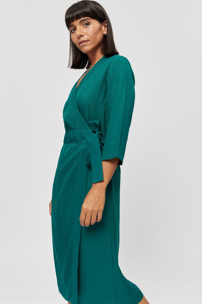 Sandra | Midi Wrap Dress in Emerald Green from AYANI