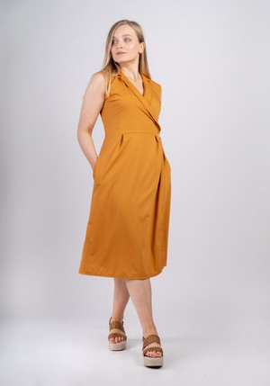 Sara | Sleeveless midi wrap dress in saffron from AYANI