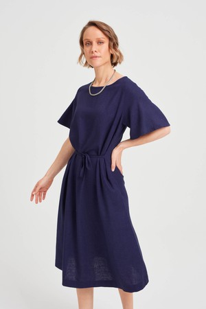 Nika | Round Neck Dress with Butterfly Sleeves in Black-Blue from AYANI