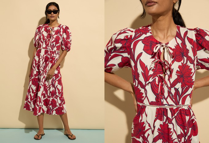 Amelie Organic Cotton Tie Midi Dress from Baukjen