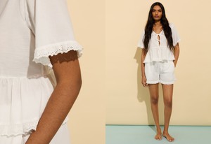 Emma Organic Cotton Broderie Detail Pyjama Top from Baukjen