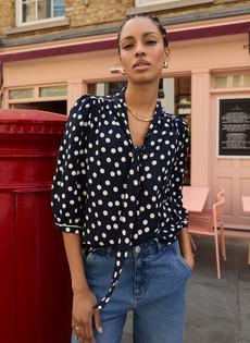 Amalie Printed Tie Neck Blouse via Baukjen