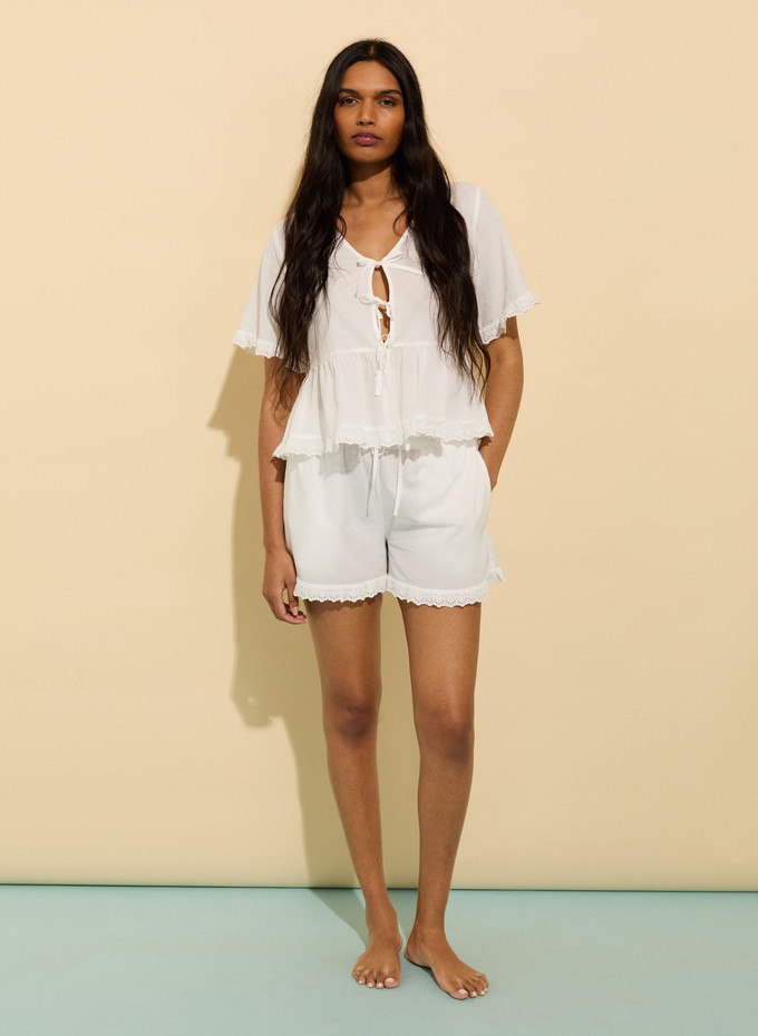 Emma Organic Cotton Broderie Detail Pyjama Top from Baukjen