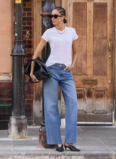 Organic Stretch Cotton Wide Leg Slouch Jeans via Baukjen