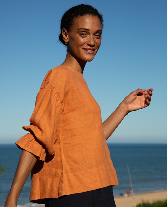 Lexi-May Linen Blouse In Sunset Orange from Beaumont Organic