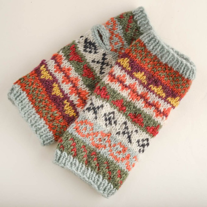 Fair Isle Fingerless Knitted Mittens from BIBICO