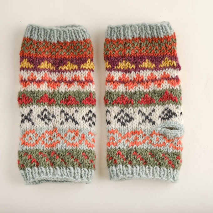 Fair Isle Fingerless Knitted Mittens from BIBICO
