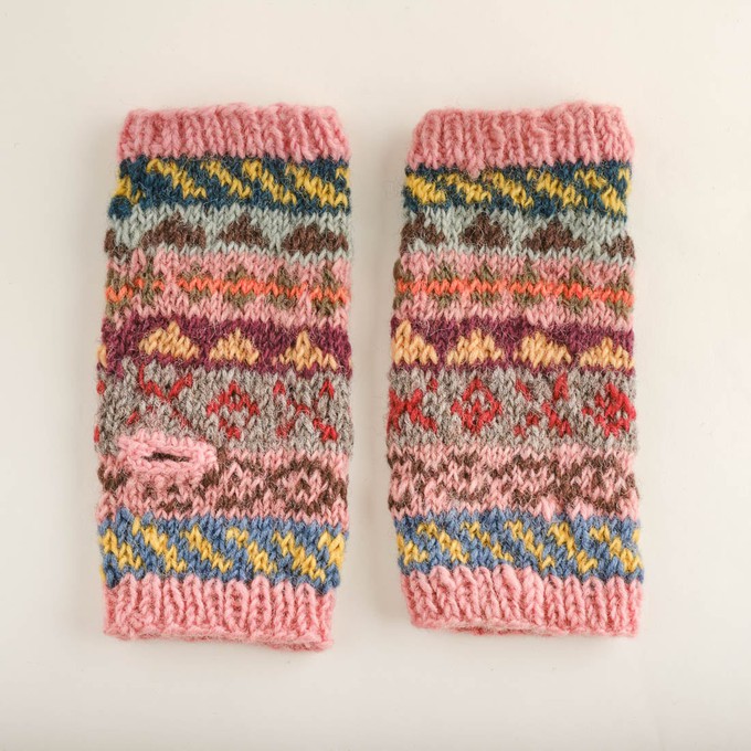 Liv Fair Isle Fingerless Mittens in Pink from BIBICO