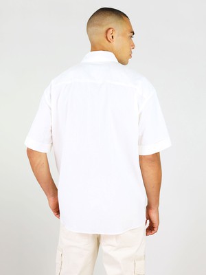 Ocean Drive Mens Relaxed Linen Shirt, Upcycled Linen, in White from blondegonerogue