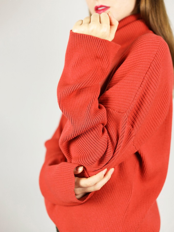 Cosy Knitted Turtleneck Jumper, Upcycled Yarn, in Red from blondegonerogue
