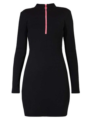 Wicked Zipper Turtleneck Mini Dress, BCI Cotton, in Black from blondegonerogue