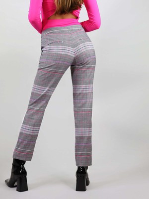 Revivify Straight Suit Trousers, Upcycled Polyester, in Grey & Pink Checker from blondegonerogue