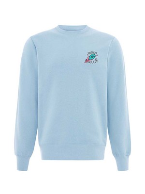 Disco Trip Embroidered Mens Sweatshirt, Organic Cotton, in Light Blue from blondegonerogue