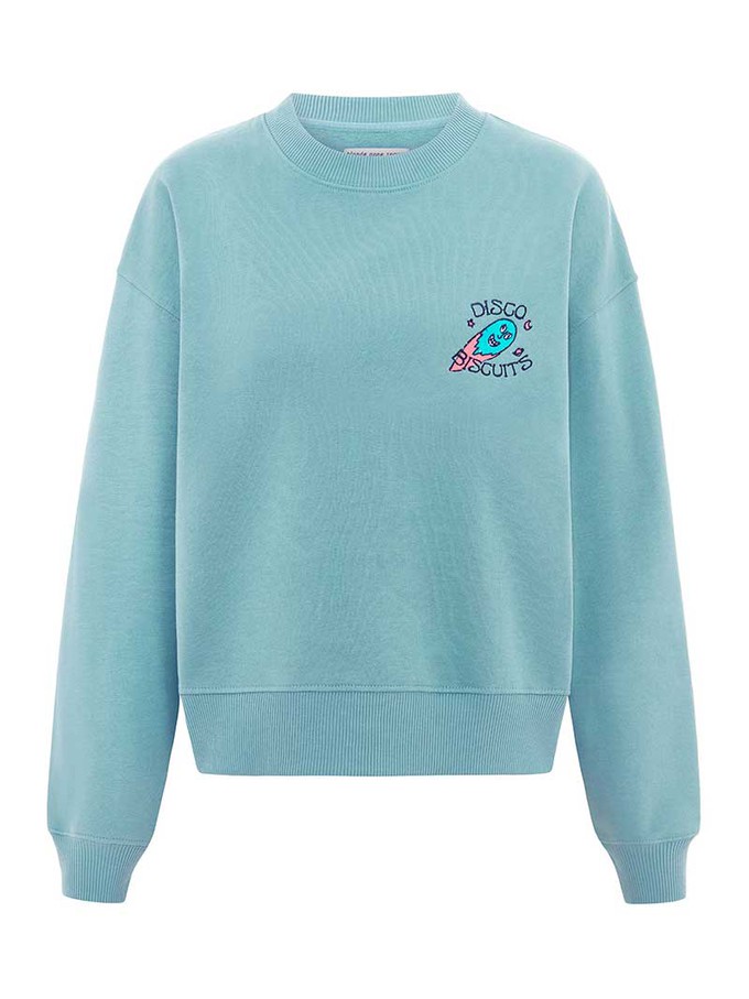 Disco Trip Embroidered Sweatshirt, Organic Cotton, in Turquoise Green from blondegonerogue