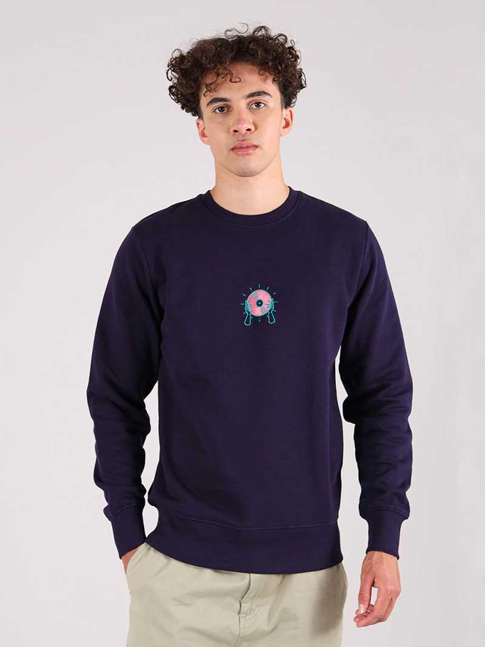 Disco Cult Embroidered Mens Sweatshirt, Organic Cotton, in Navy from blondegonerogue