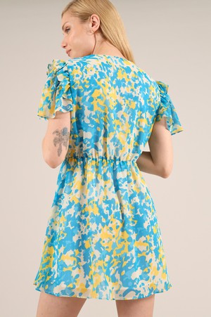 Wildflower Surplice Day Dress, Upcycled Polyester, in Colourful Print from blondegonerogue
