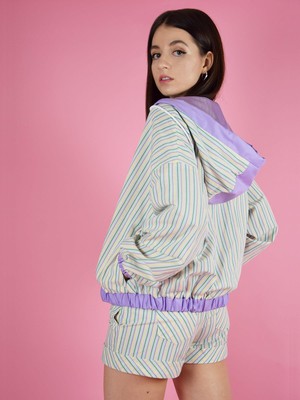 Bonfire Bomber Light Spring Jacket, Upcycled Cotton, in Colourful Stripe from blondegonerogue