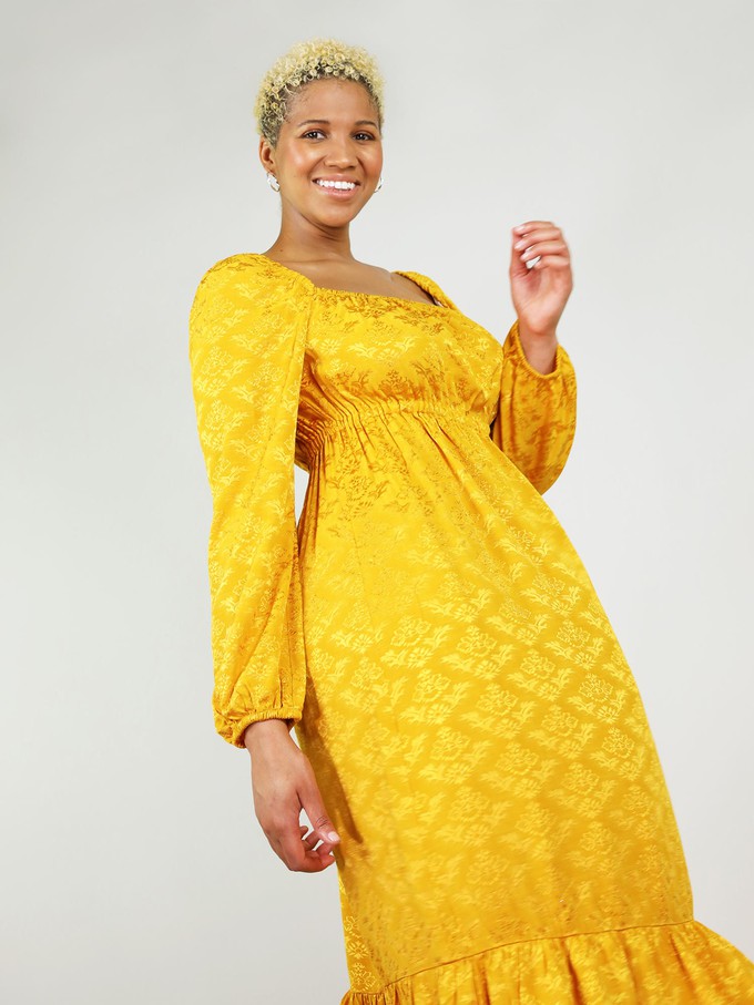 Empire Cut Midi Dress, Upcycled Viscose, in Golden Yellow from blondegonerogue