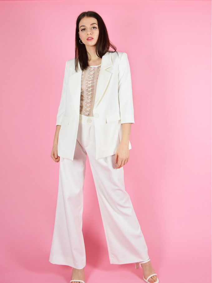 Girlboss Wide Leg Trousers, Upcycled Polyester, in White from blondegonerogue