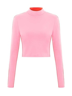 Bougie Crop Turtleneck Top, BCI Cotton, in Pink & Red from blondegonerogue