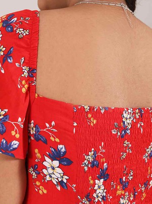 Flower Power Fitted Crop Top, Upcycled Viscose, in Red Flower Print from blondegonerogue