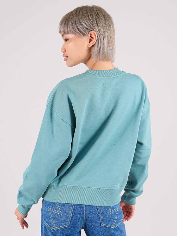 Disco Demolition Embroidered Sweatshirt, Organic Cotton, in Turquoise Green from blondegonerogue