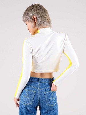 Bougie Crop Turtleneck Top, BCI Cotton, in Yellow & White from blondegonerogue