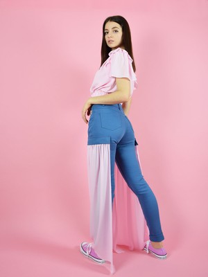 Wildflower Skinny Jeans with Veils, Upcycled Cotton, in Denim Blue & Pink from blondegonerogue