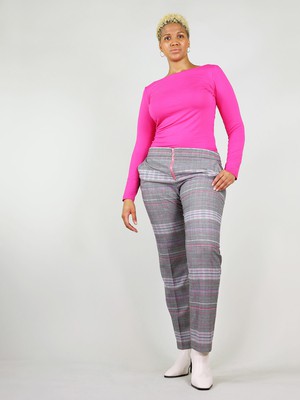 Revivify Straight Suit Trousers, Upcycled Polyester, in Grey & Pink Checker from blondegonerogue