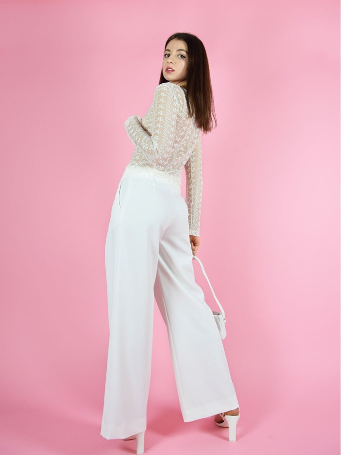 Girlboss Wide Leg Trousers, Upcycled Polyester, in White from blondegonerogue