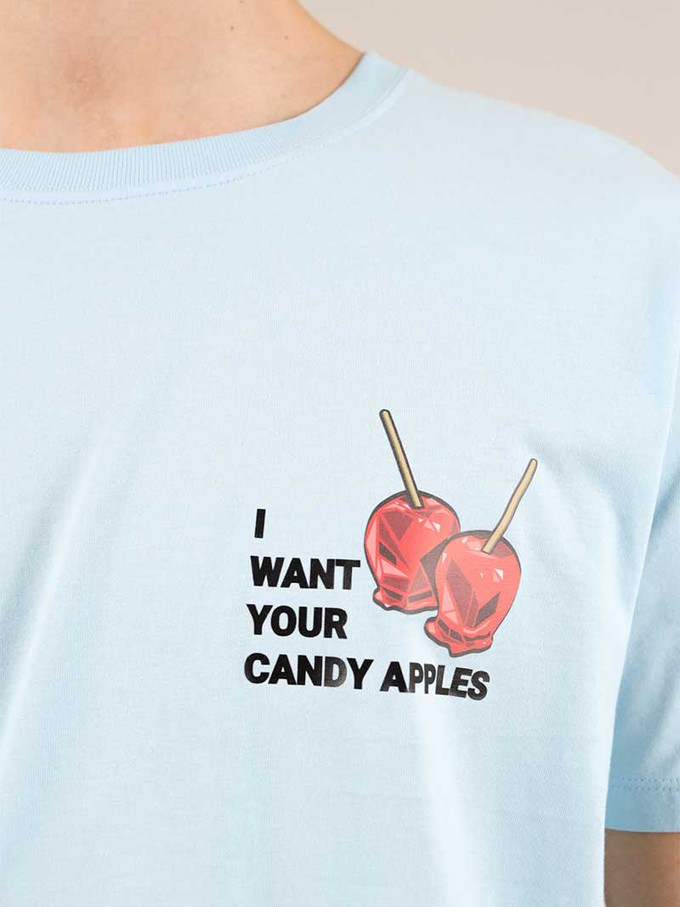 Candy Apples Mens Tee, Organic Cotton, in Light Blue from blondegonerogue