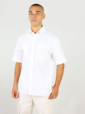 Ocean Drive Mens Relaxed Linen Shirt, Upcycled Linen, in White from blondegonerogue
