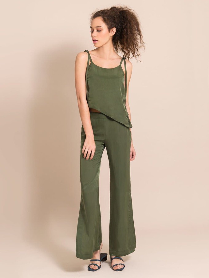 Flared Cupro Trousers, Cupro, in Green from blondegonerogue