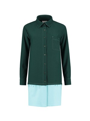Raw Edge Oversized Shirt, Viscose, in Green & Light Blue from blondegonerogue