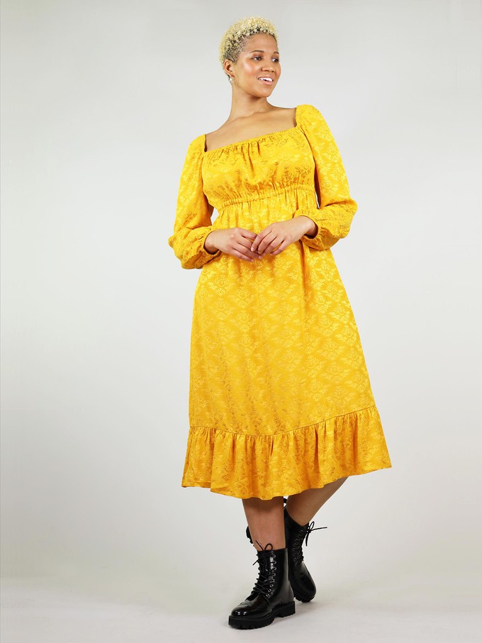 Empire Cut Midi Dress, Upcycled Viscose, in Golden Yellow from blondegonerogue