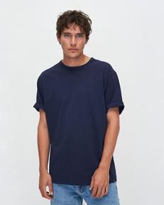 Liam linnen t-shirt - dark navy via Brand Mission