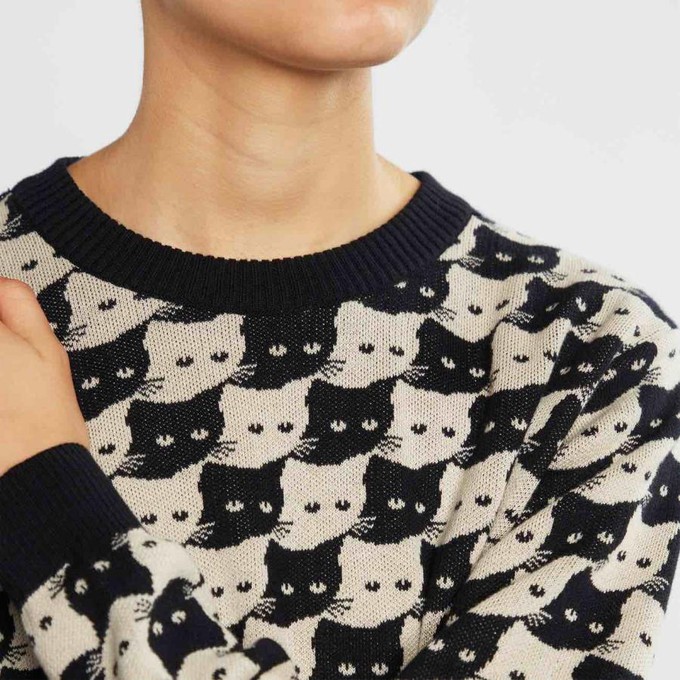 Arendal pepita cats sweater - oat white from Brand Mission