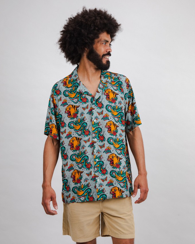 Old School Tattoo Aloha Shirt Mist from Brava Fabrics
