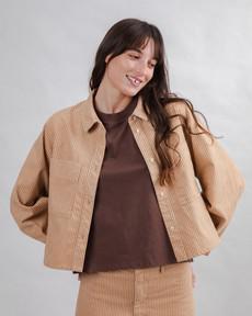 Striped Boxy Shirt Camel via Brava Fabrics