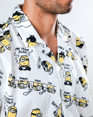 Minions Coffee Aloha Shirt Ecru from Brava Fabrics