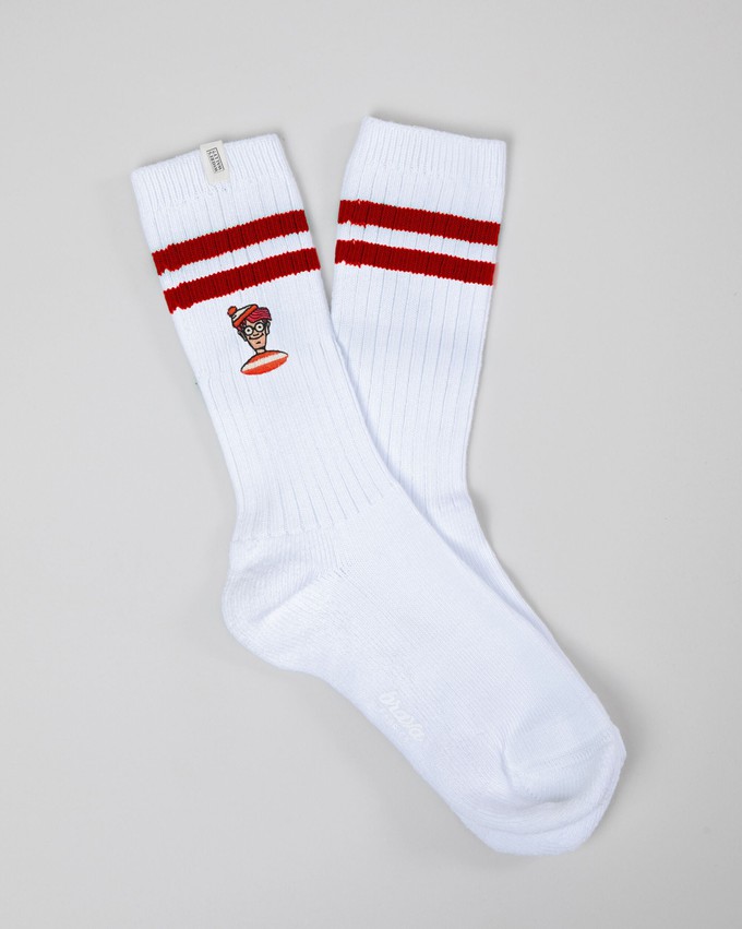 Where's Wally Ribbed Socks White from Brava Fabrics