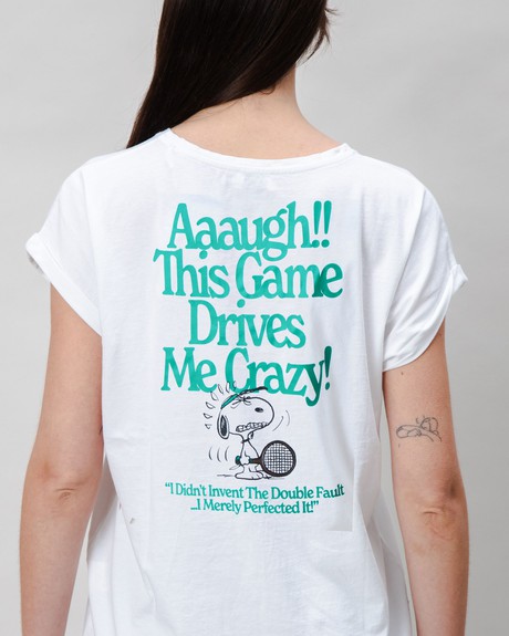 Peanuts Tennis Double Fault Snoopy Scoop Tee White from Brava Fabrics