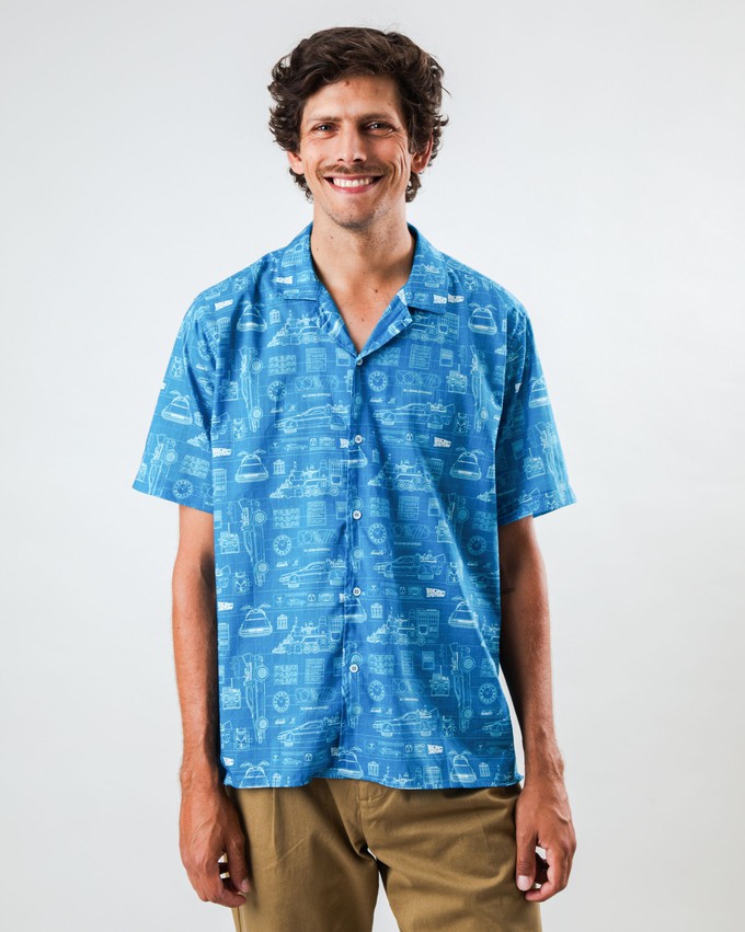 BTTF Blueprint Aloha Shirt Blue from Brava Fabrics