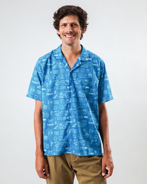 BTTF Blueprint Aloha Shirt Blue from Brava Fabrics
