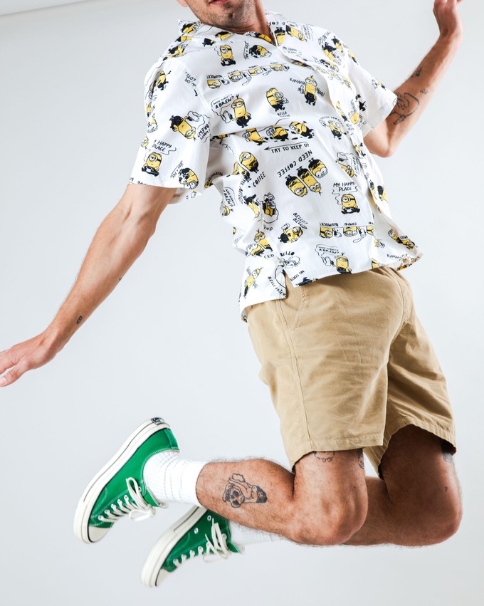 Minions Coffee Aloha Shirt Ecru from Brava Fabrics
